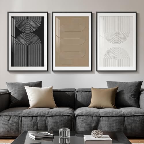 Framed Boho Neutral Abstract Wall Art Set, 3 Piece Canvas Prints, 16x24 In by Cuspin