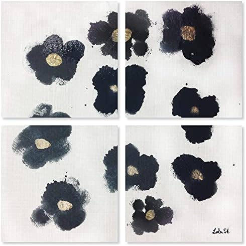 Floral and Botanical 'Black and Gold Camellias Four Piece' Florals by Oliver by OliverGal