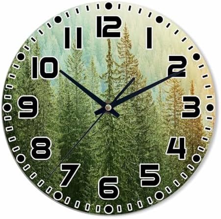 Fir Tree Wall Clock 10 inch Round Healthy Green Tree Silent Non Ticking Wood by NOMEDOGYIM