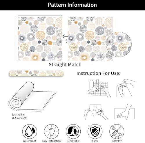 MuralPeel Modern Grey Yellow Geometric Retro Circle Peel and Stick Wallpaper - Image 7