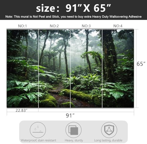-Tropical Rainforest Forest Backdrop Large Fabric Living Room Wallpaper Green - Image 4