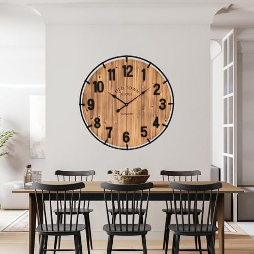 30 Inch Farmhouse Wall Clock Large Old Town Vintage Rustic Wooden Clock - Image 6