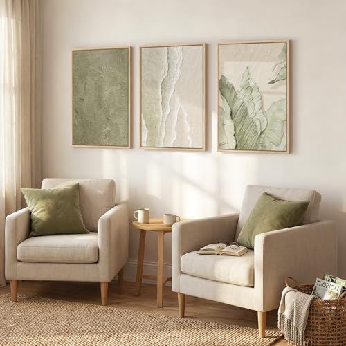 Framed Abstract Sage Green 3 Piece Wall Art - Image 2