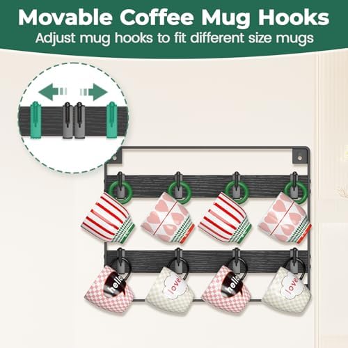 EsLuker.ly Mug Holder Hanger Cup Display Rack Wall Mounted, 4 Pack Black - Image 3