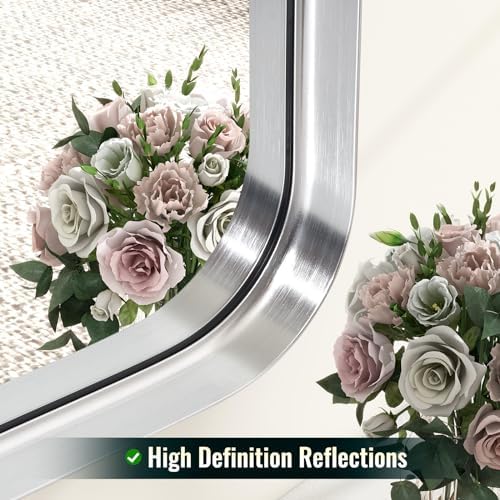Easly 48 x 30 Inch Silver Bathroom Mirror, Rectangular Wall Mounted - Image 5