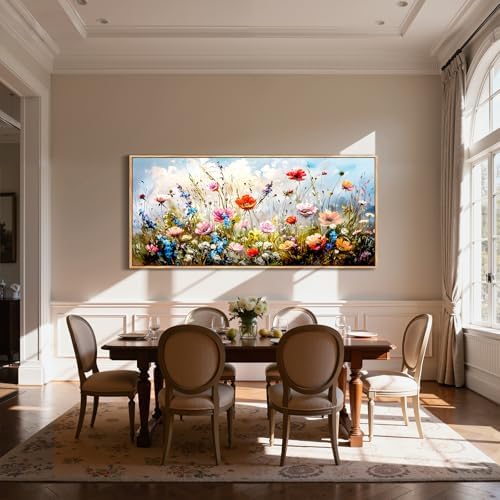 SERIMINO Framed Floral Wall Art, Modern Wildflower Canvas Pictures 32"x71" - Image 2