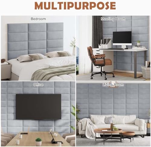 IFNOW Wall Mounted Headboard, Peel and Stick Panels, Light Grey - Image 6