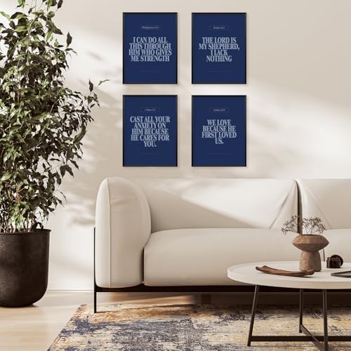 Locomiss Navy Blue Christian Modern Bible Verse Wall Art Decor - Image 3