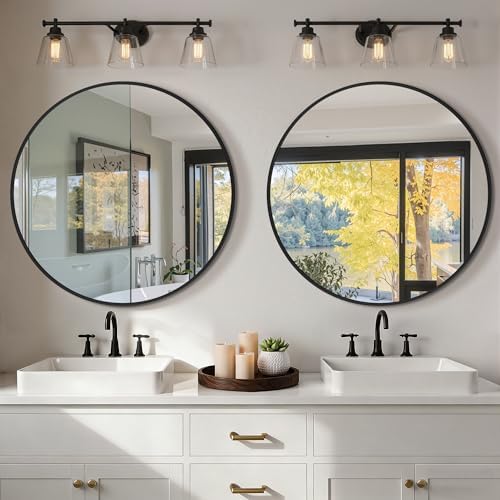 TRAHOME Black Round Bathroom Mirror, 2 Pack 26” Vanity Circle Wall Mirror by TRAHOME