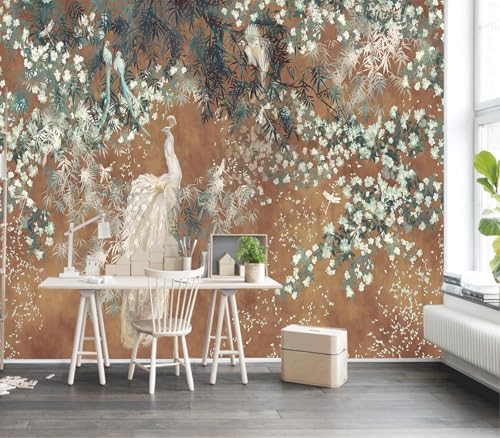 Vintage Chinoiserie Peacock Bamboo Floral Wallpaper Peel Stick - Image 3