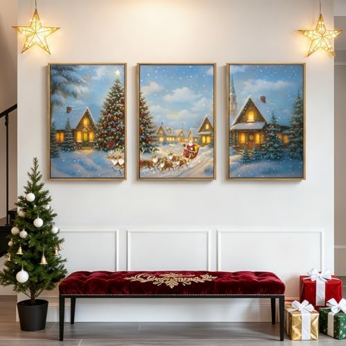 BINCUE Christmas Wall Art Framed Santa Claus Wall Art Decor Santa Winter Wall - Image 3