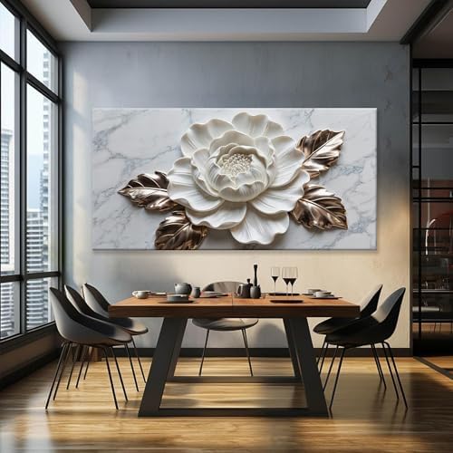 Suconvng Canvas Wall Art Living Room Prints Home Wall Decor Modern White Flower - Image 3