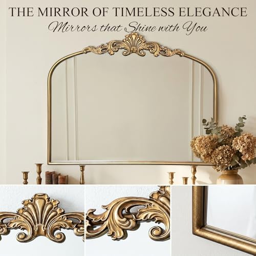 Antique Baroque Vintage Vanity Mirror 28x36Inch, Arched Vintage Wall Mirror - Image 3