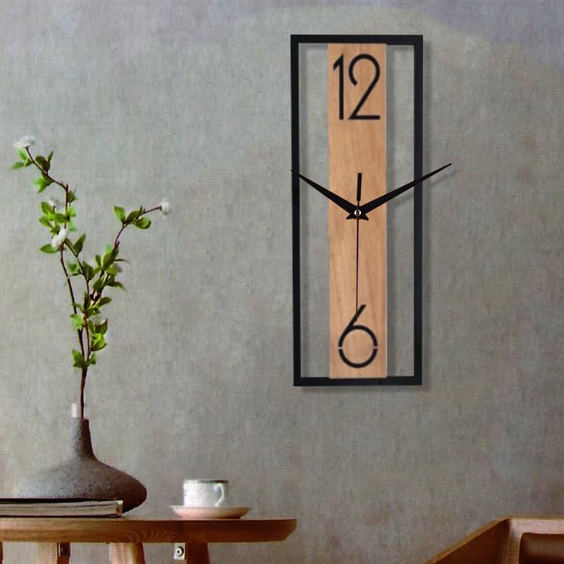 Modern Rectangular Wall Clock 16 Inch, Minimalist Wooden & Black Frame Silent - Image 6