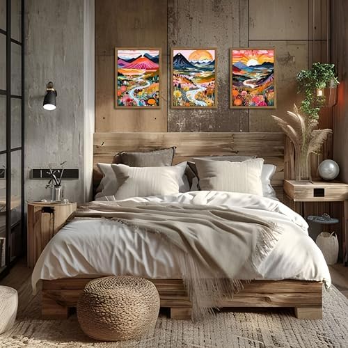 Wood Frame Boho Colorful Wall Art, Modern Flower Aesthetic Posters Prints - Image 2