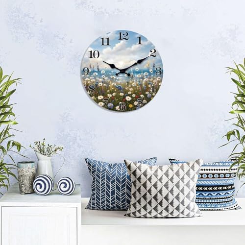 XFM Silent Beach Flowers Wall Clock 12 Inch Blue Coastal - Image 4