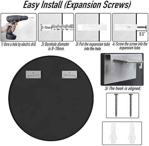 SCWF-GZ 24" Round Mirror Circle Wall Mounted Hanging/Against Wall Black - Image 6