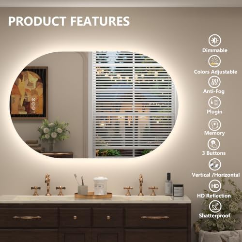 40x24 Inch Oval Backlit LED Bathroom Mirror - Image 2