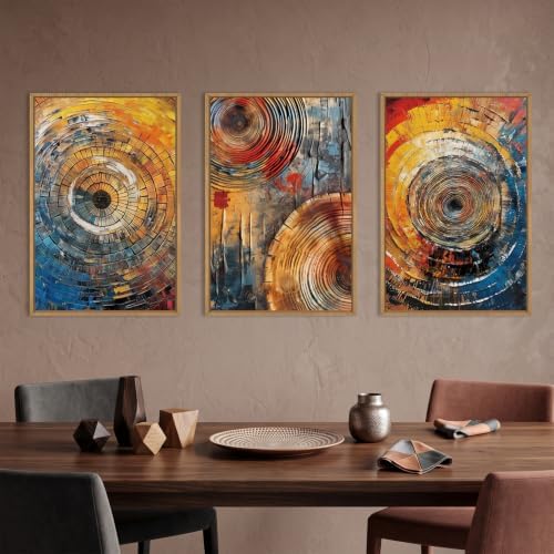 Aryroi Large Colorful Tree Ring Framed Canvas Wall Art Set- 24"x36"x3 - Image 3