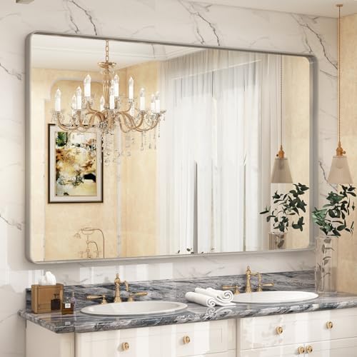 60x40 Inch Brushed Nickel Bathroom Mirror by CHARMOR