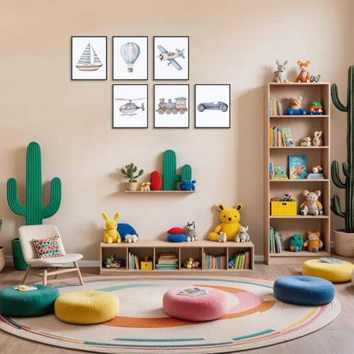 Nursery Car Wall Art Set of 6, Baby Boys Poster Canvas Prints - Image 5