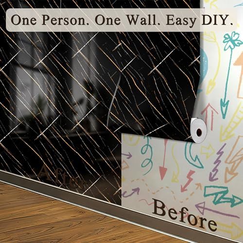 Black Gold Marble Peel and Stick Wallpaper, 47.2 x 394 in - Image 4