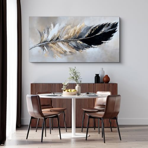 YISXINOAG Black Gold Abstract Wall Art Minimalist Feather Canvas 20"X40" - Image 4