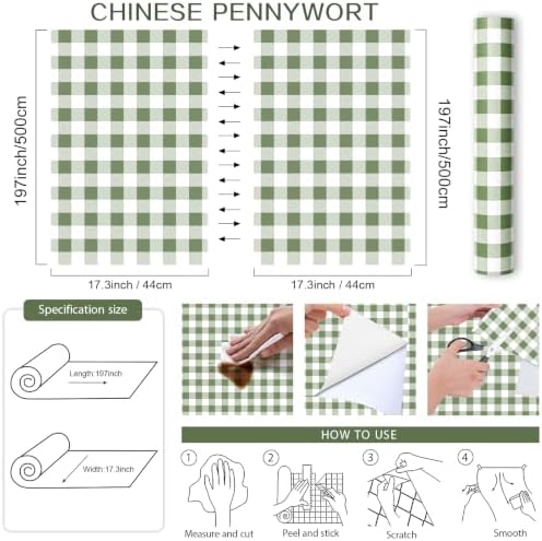 OSECAGE Green Peel and Stick Wallpaper Plaid Contact Paper 17.7"x197" - Image 3