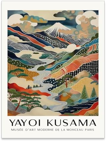 Vintage Japanese Canvas Wall Art Yayoi. Kusama Posters Mount Fuji Landscape by Unknown