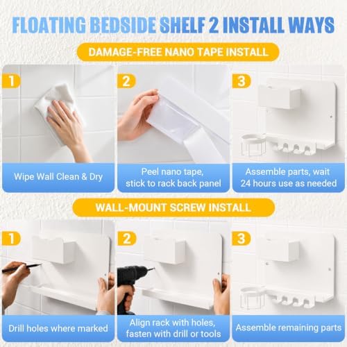 Metal Bedside Wall Shelf, No Drill Floating Bedside Shelf Wall Organizer - Image 7