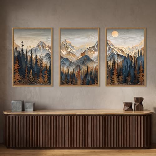 Rustic Pine Tree Mountain Framed Canvas Wall Art Set-24"x36"x3 - Image 2