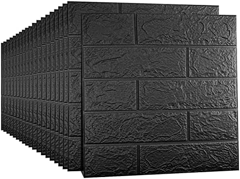 3D Wall Panels Peel and Stick, 29 Sq Ft Coverage, Faux Brick Black by Sodeno