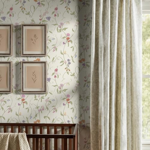 17.3" x 393.7" Vintage Wallpaper Peel and Stick Beige Floral Wallpaper Leaf - Image 4