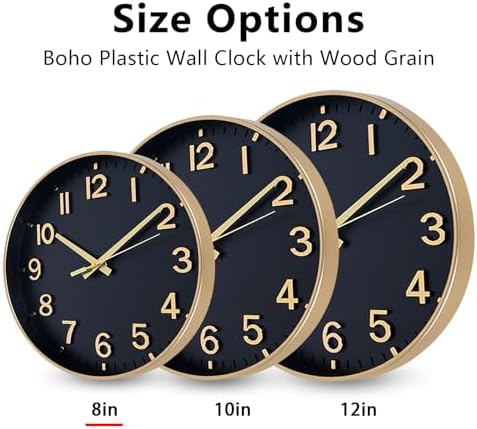 HZDHCLH 8 Inch Wall Clock Battery Operated Silent Non Ticking Black Modern - Image 5