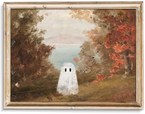 uniro Retro Cute Ghots Wall Art Cute Ghost in Field Pictures Wall Decor Moody by uniro