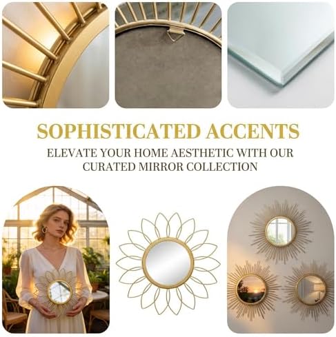 Boho Sunburst Wall Mirror Set of 3, 12 Inch Round Antique & Modern Metal Wall - Image 4