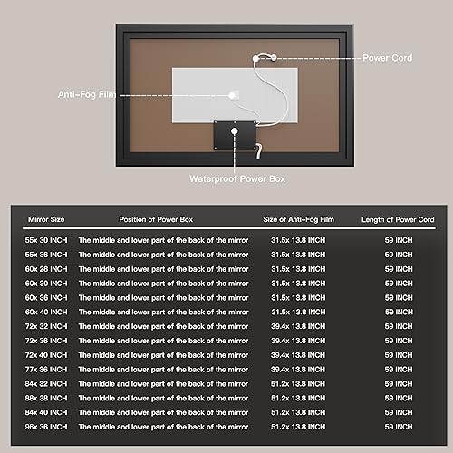 ISKM 55x30 Framed LED Bathroom Mirror, Dimmable Front & Backlit - Image 6