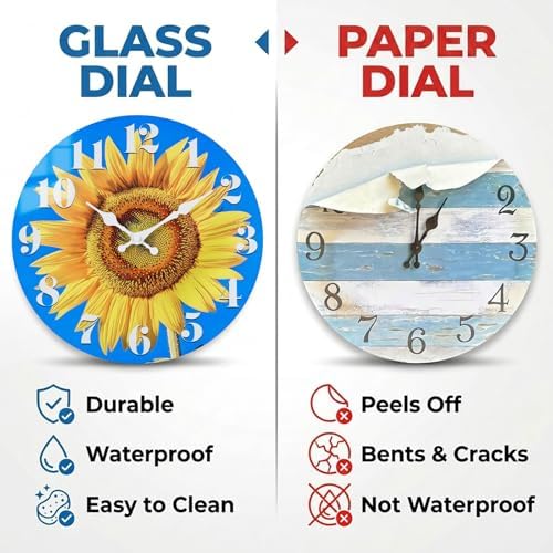14 Inch Large Sunflower Wall Clock Glass Wall Decor Battery Operated - Image 2