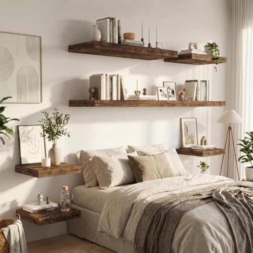 Vivelove Deep Floating Shelves 55x12” Set of 2, Rustic Brown - Image 6