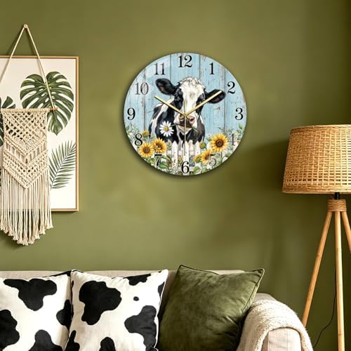 peacoblue Cow with Sunflower Wall Clocks Battery Operated - Image 5