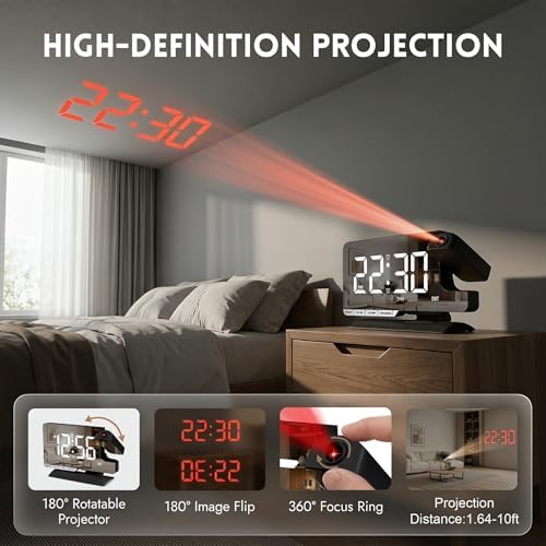 Projection Clock, Alarm Clocks for Bedrooms, 7.3" Bedside Clock - Image 2