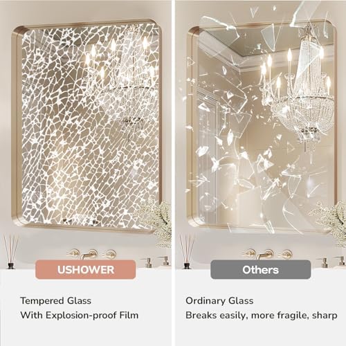 USHOWER Gold Bathroom Mirror 24"x36", Rectangle Mirror - Image 5