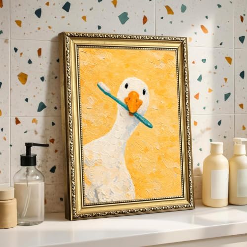 Funny Silly Goose Bathroom Wall Art Cute White Goose Brush Teeth Washroom Wall - Image 2