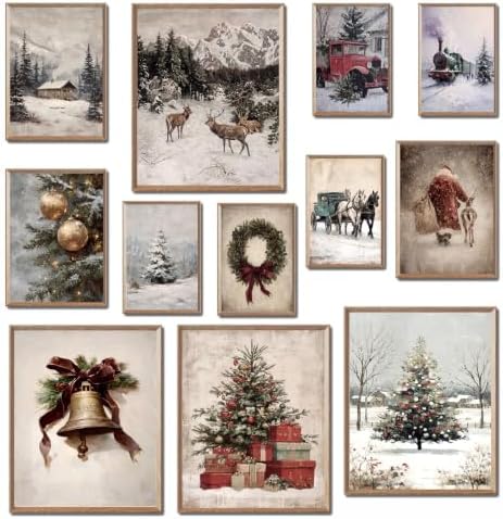 KBKBART 12pcs Christmas Wall Art Prints, Winter Holiday Canvas Art Prints by KBKBART