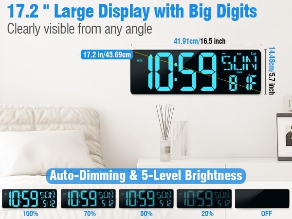 TXL 17.2" Large Digital Wall Clock Bluetooth Sync Time, LED Wall Clock - Image 5