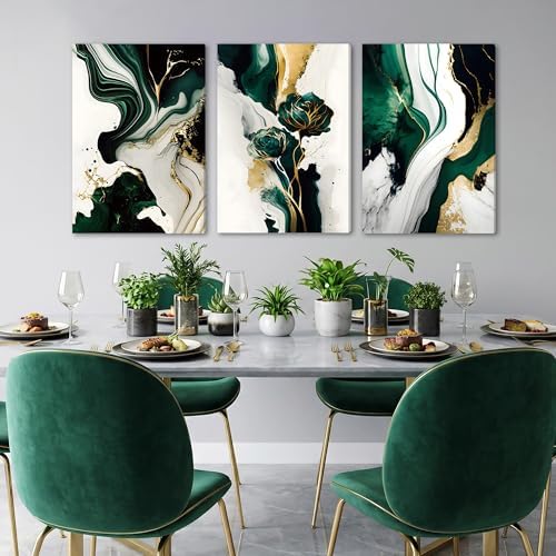 EJPFOGV Triptych Green and Gold Floral Wrapped Canvas Wall Art 16x24 in x3 - Image 5