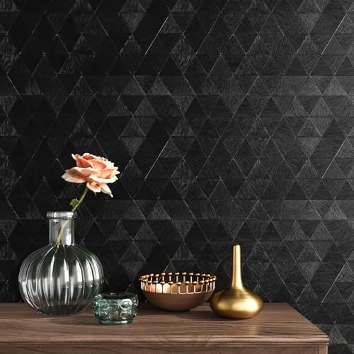 VEELIKE Modern Diamond Black Wallpaper Peel and Stick Textured Thick Black by VEELIKE