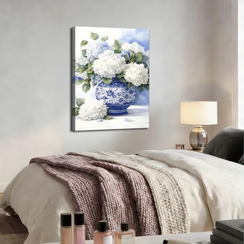 ZERILYN Ship Next Day Blue and White Hydrangea Wall Art Canvas Prints Floral - Image 5