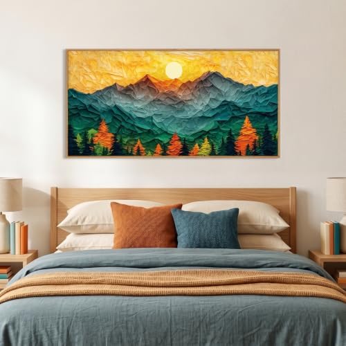Abstract Boho Mountain Framed Canvas Wall Art Set-40"x20"x1 - Image 4