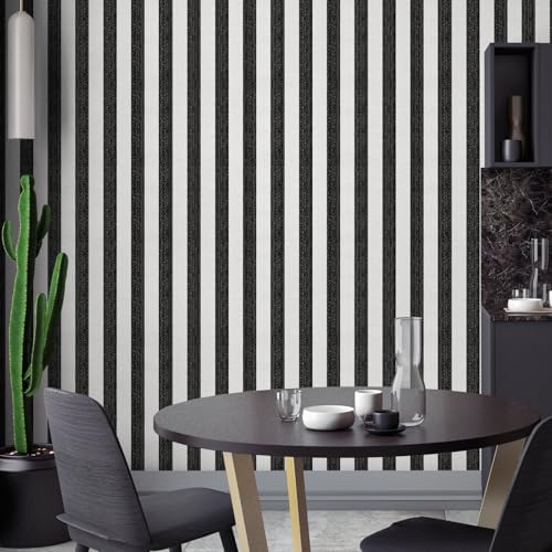 Black Stripe Peel and Stick Wallpaper A Set of 15.7" x 472" Black and White - Image 4